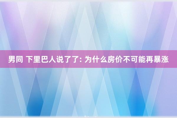 男同 下里巴人说了了: 为什么房价不可能再暴涨