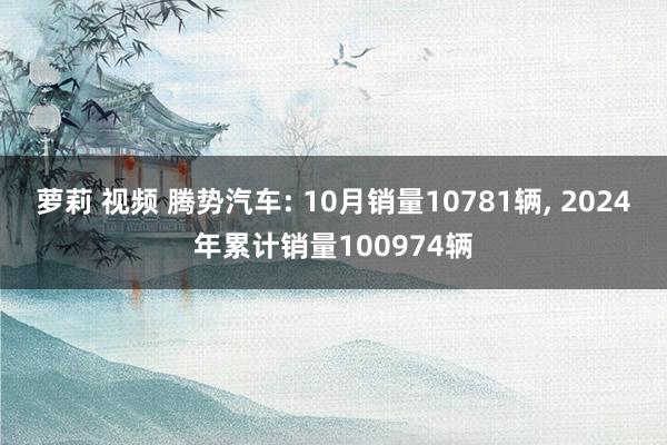 萝莉 视频 腾势汽车: 10月销量10781辆， 2024年累计销量100974辆