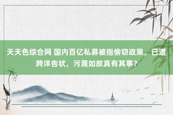 天天色综合网 国内百亿私募被指偷窃政策，已遭跨洋告状，污蔑如故真有其事？