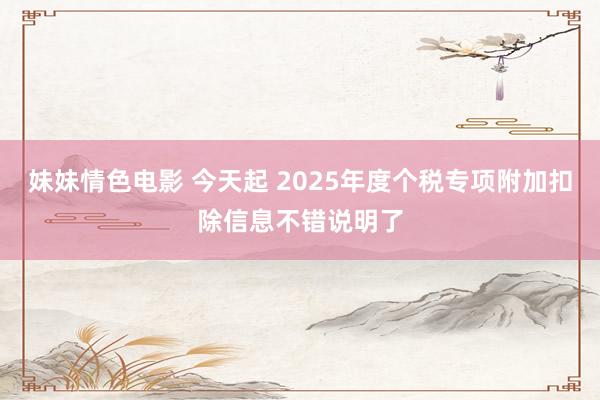 妹妹情色电影 今天起 2025年度个税专项附加扣除信息不错说明了