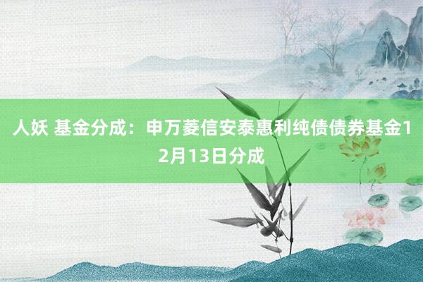 人妖 基金分成：申万菱信安泰惠利纯债债券基金12月13日分成