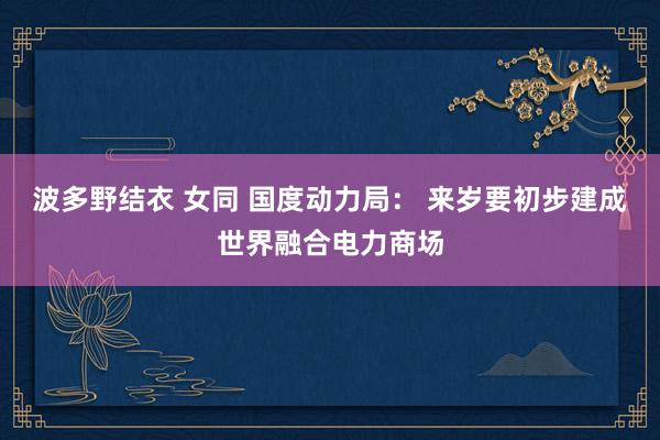 波多野结衣 女同 国度动力局： 来岁要初步建成世界融合电力商场