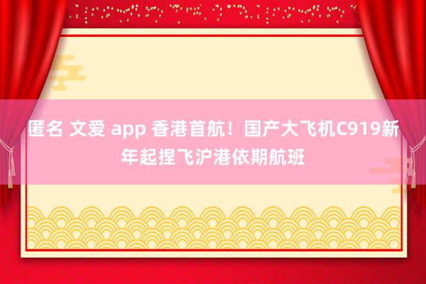 匿名 文爱 app 香港首航！国产大飞机C919新年起捏飞沪港依期航班