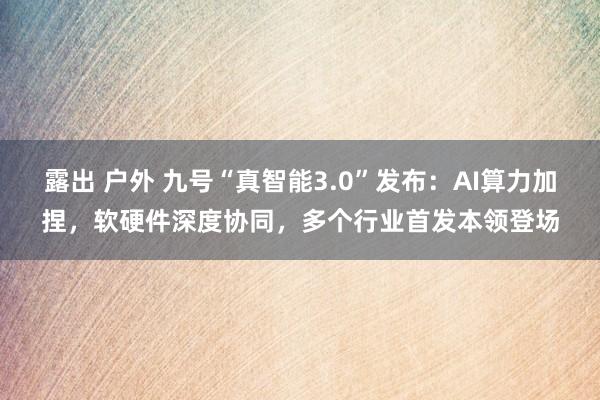 露出 户外 九号“真智能3.0”发布：AI算力加捏，软硬件深度协同，多个行业首发本领登场