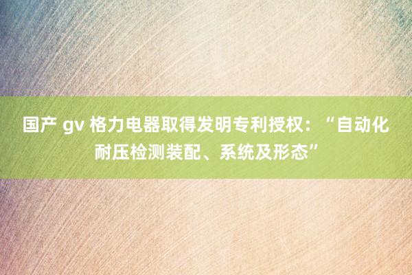 国产 gv 格力电器取得发明专利授权：“自动化耐压检测装配、系统及形态”